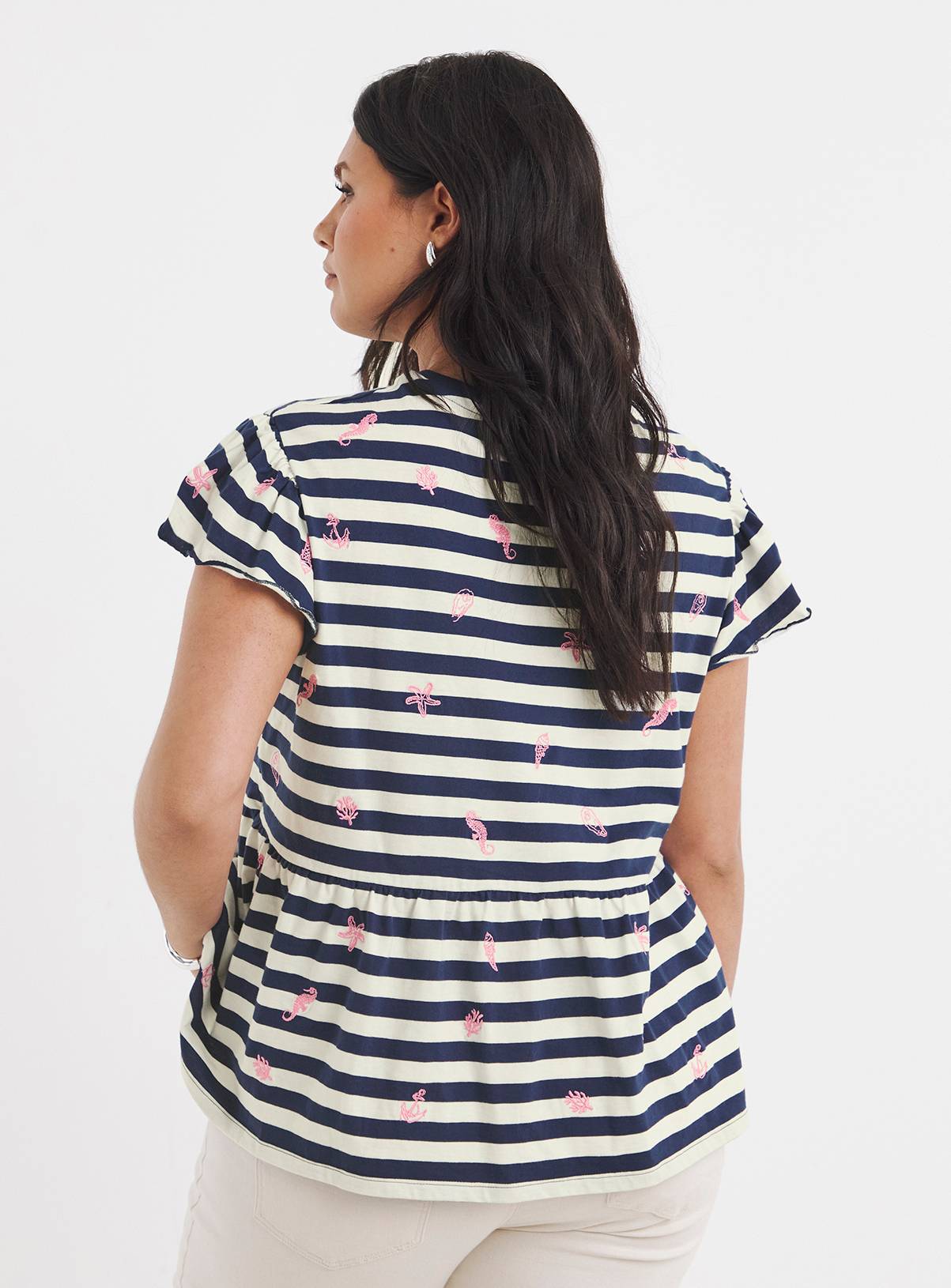 SIMPLY BE Embroidered Seaside Stripe Peplum Top 30 - Image 2